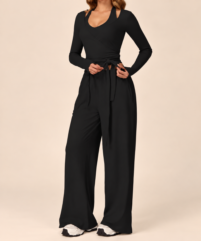 Belleora Tamara™ – Conjunto Deportivo de Top Cruzado y Pantalón Wide Leg