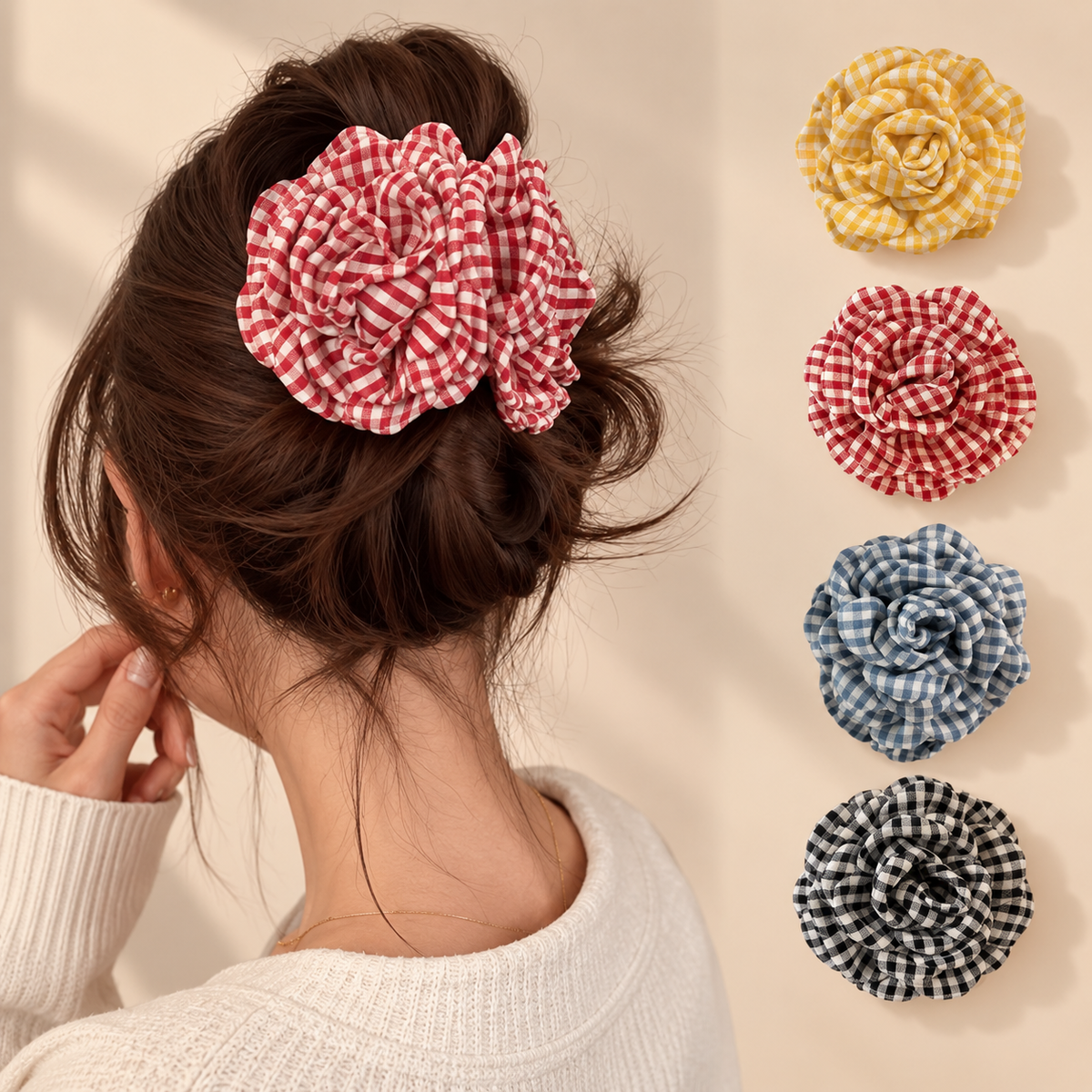 Belleora Fleur™ – Pinza de Pelo Floral Vichy