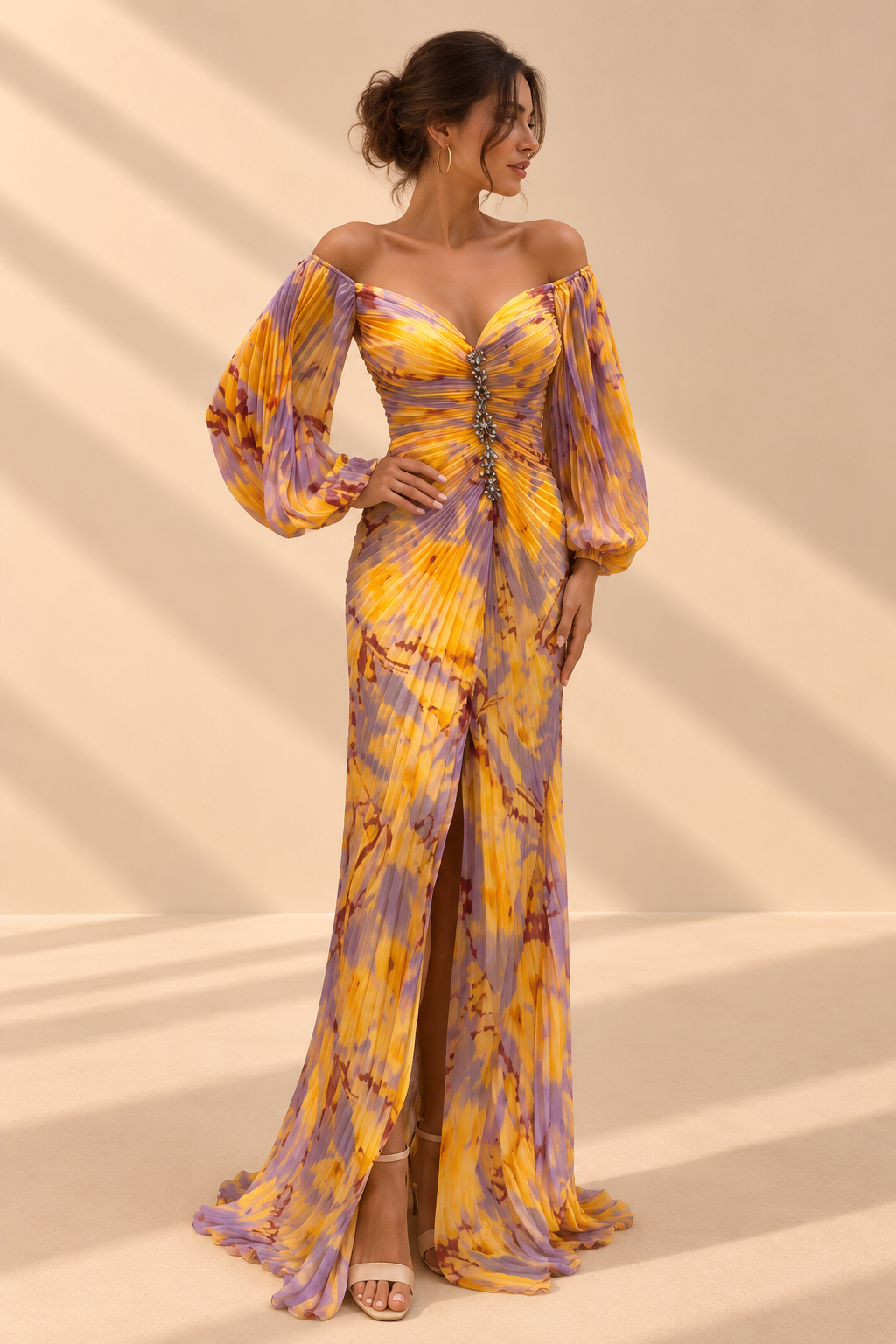 Belleora Lola™ – Vestido Largo Estampado con Escote Bardot