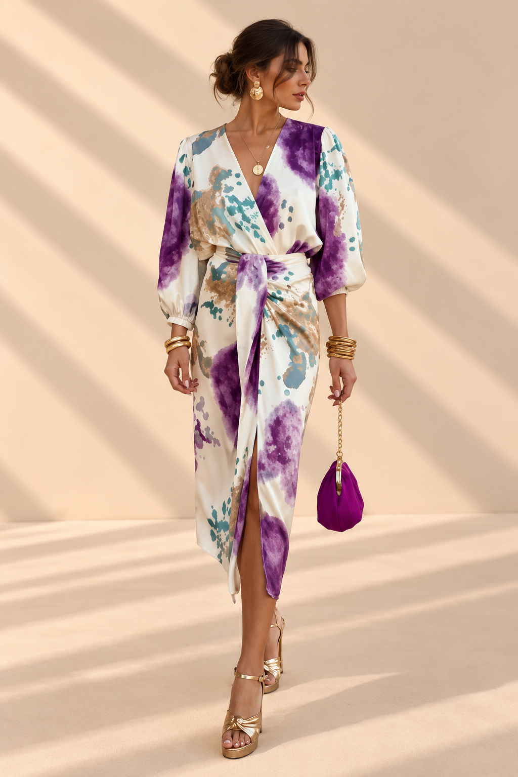 Belleora Aurelia™ – Vestido Midi Cruzado Estampado