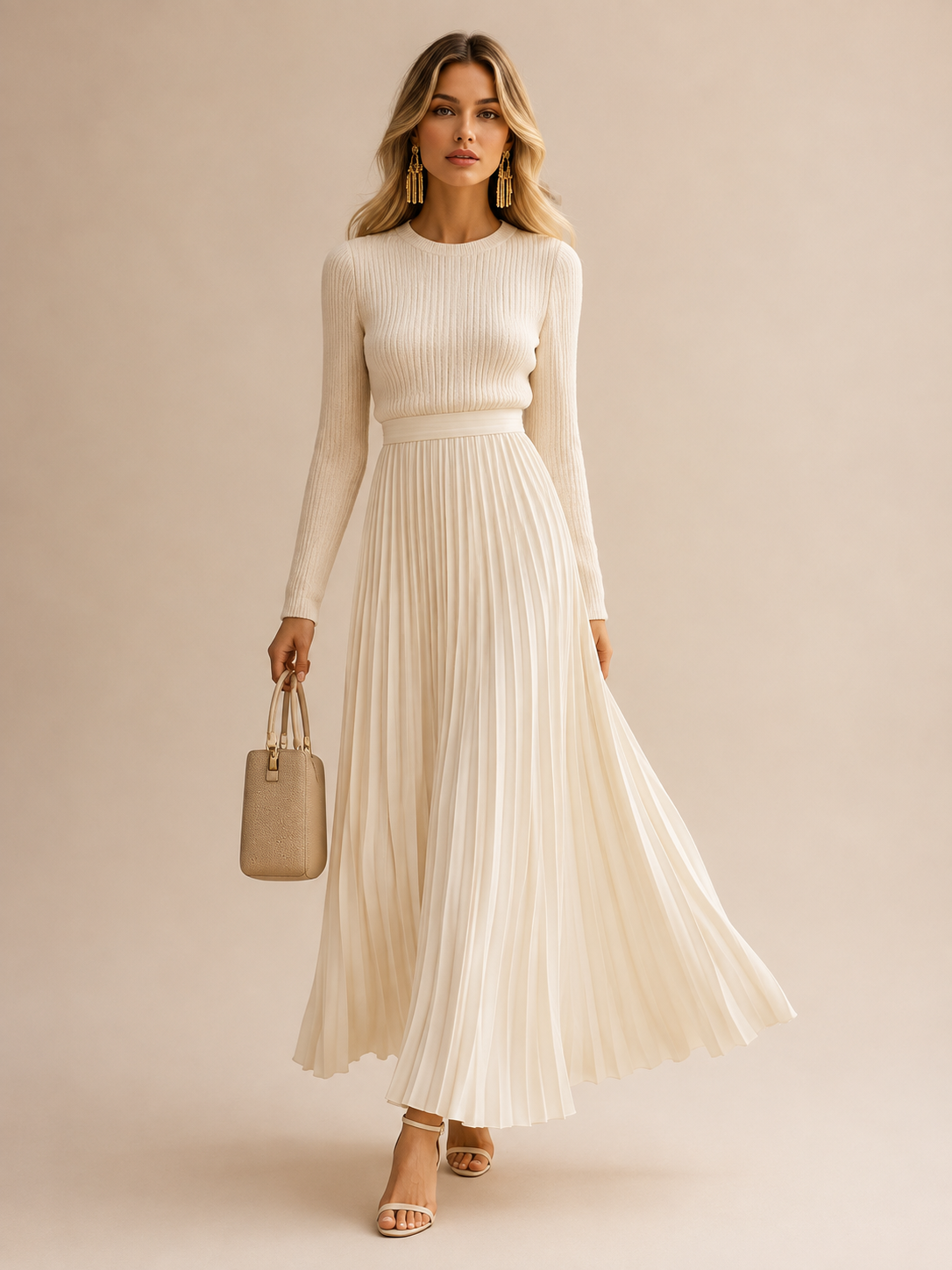 Belleora Céline™ – Vestido Largo de Punto Plisado