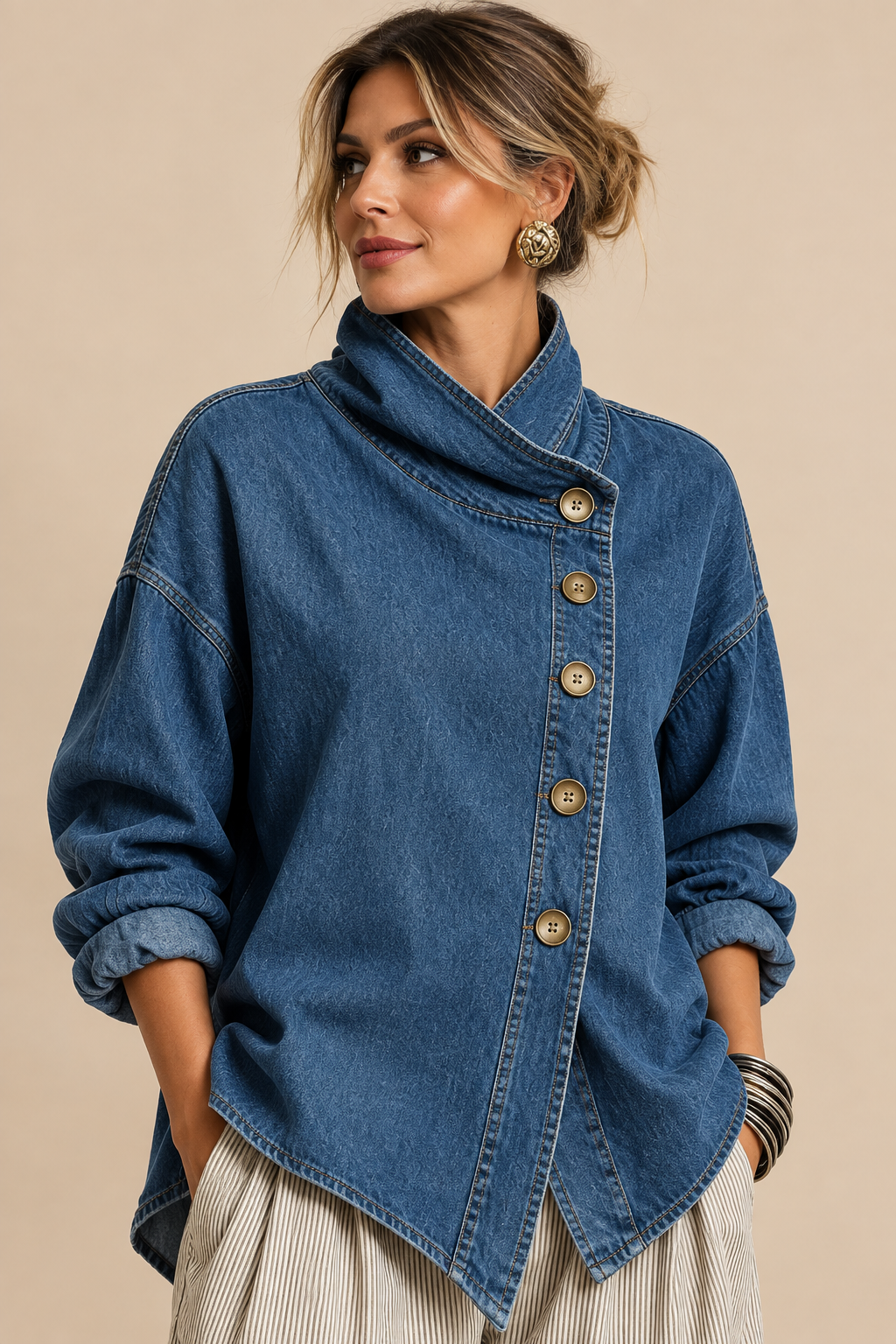 Belleora Bea™ – Sobrecamisa Denim Asimétrica