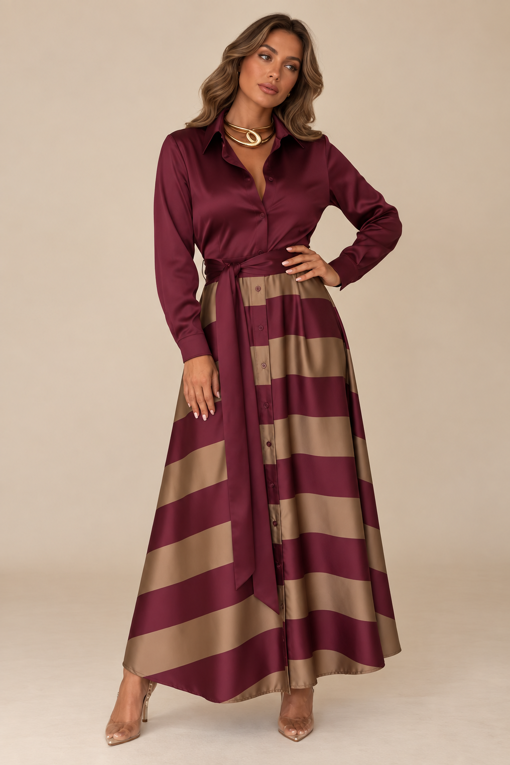 Paula™ | Vestido camisero a rayas con cinturón