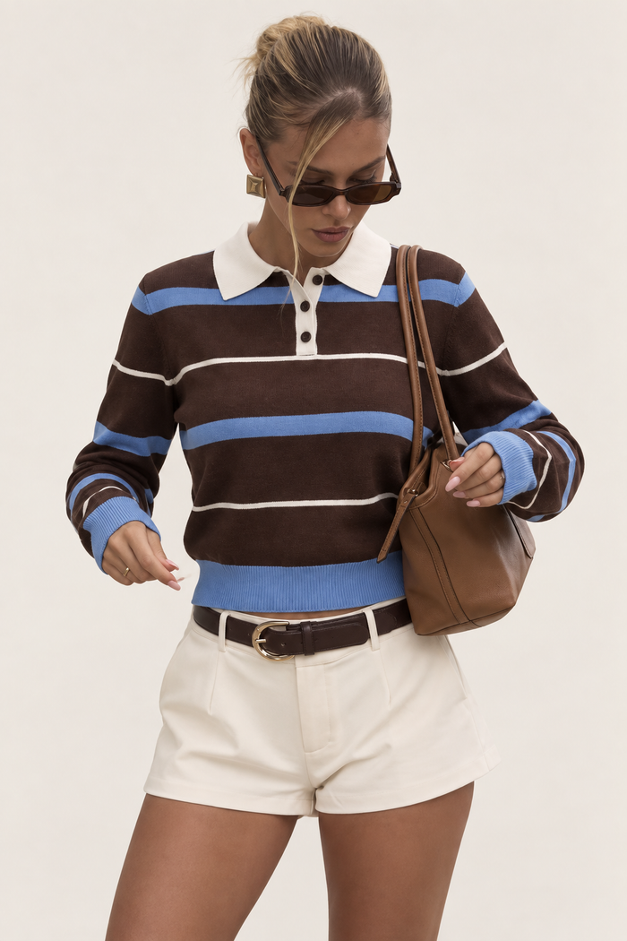 Belleora Selena™ – Jersey Polo de Punto a Rayas