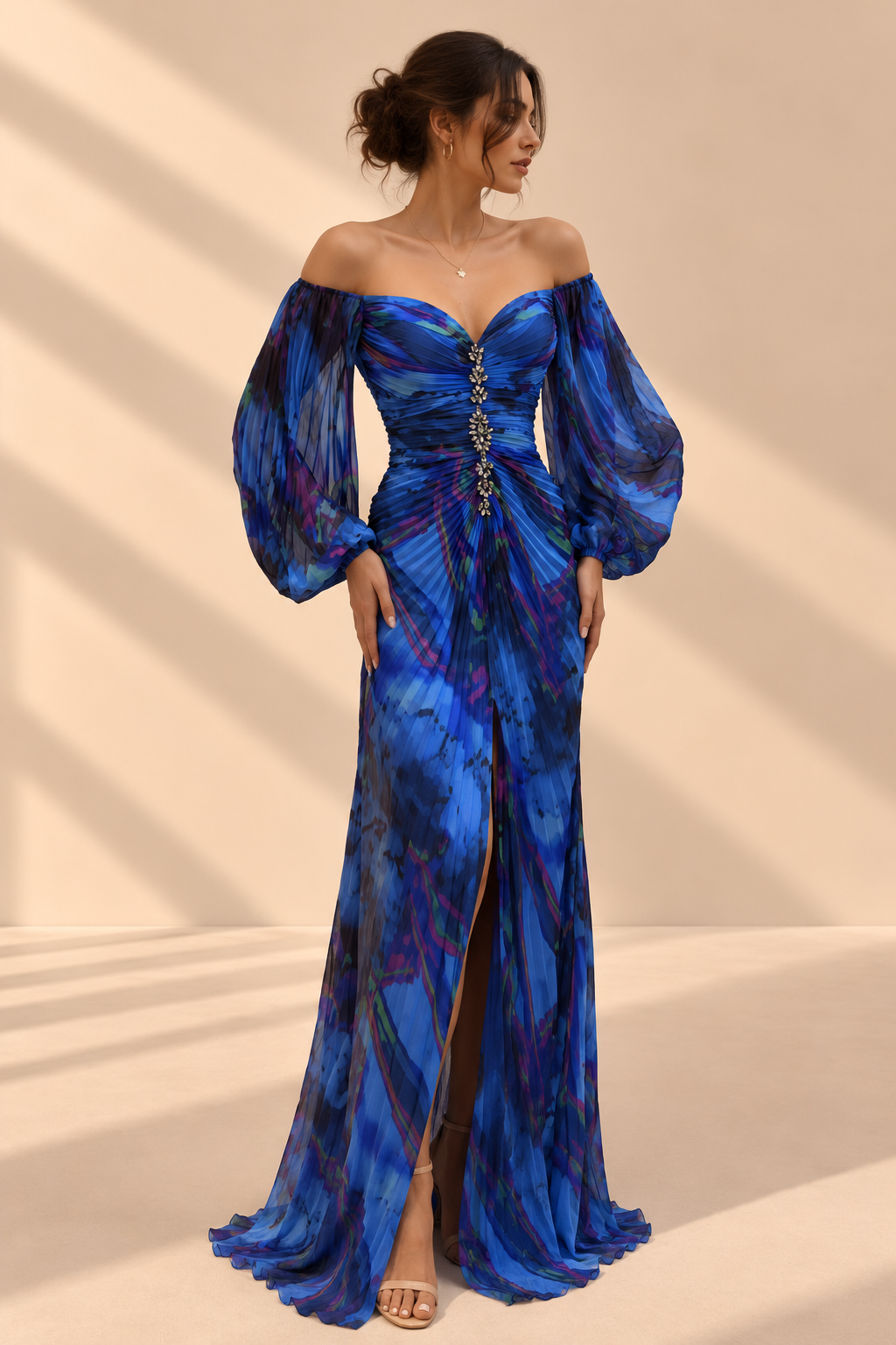 Belleora Lola™ – Vestido Largo Estampado con Escote Bardot