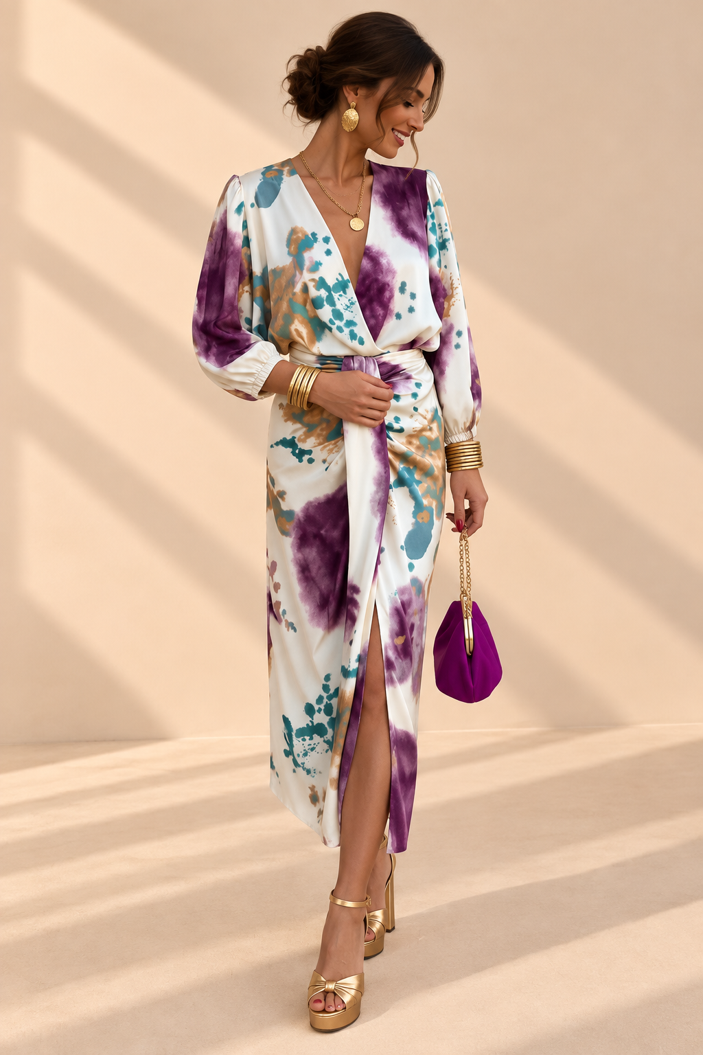 Belleora Aurelia™ – Vestido Midi Cruzado Estampado