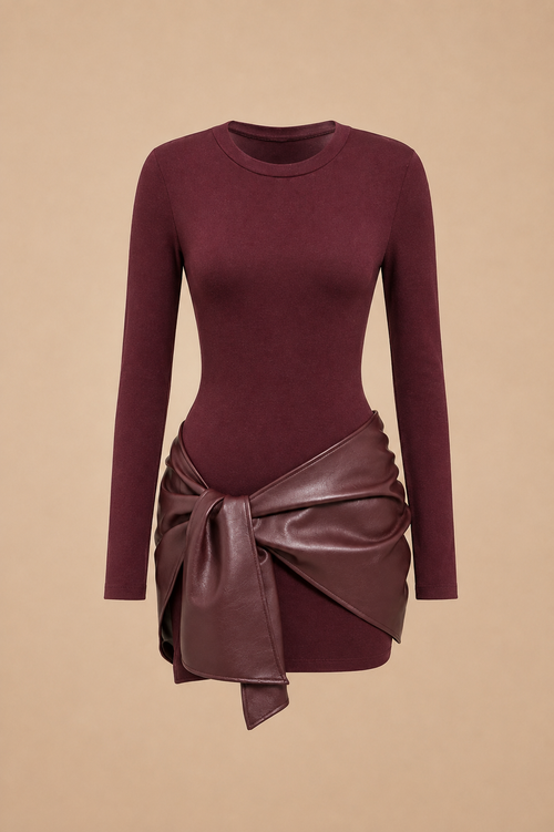 Belleora Amélie™ – Minivestido Fruncido Efecto Piel