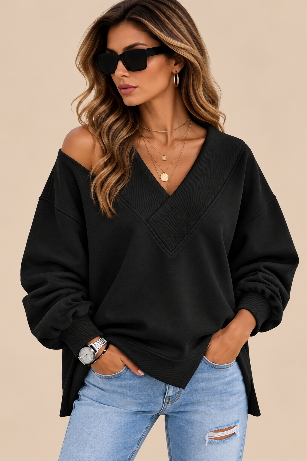 Belleora Emilia™ – Sudadera Oversize con Escote en V