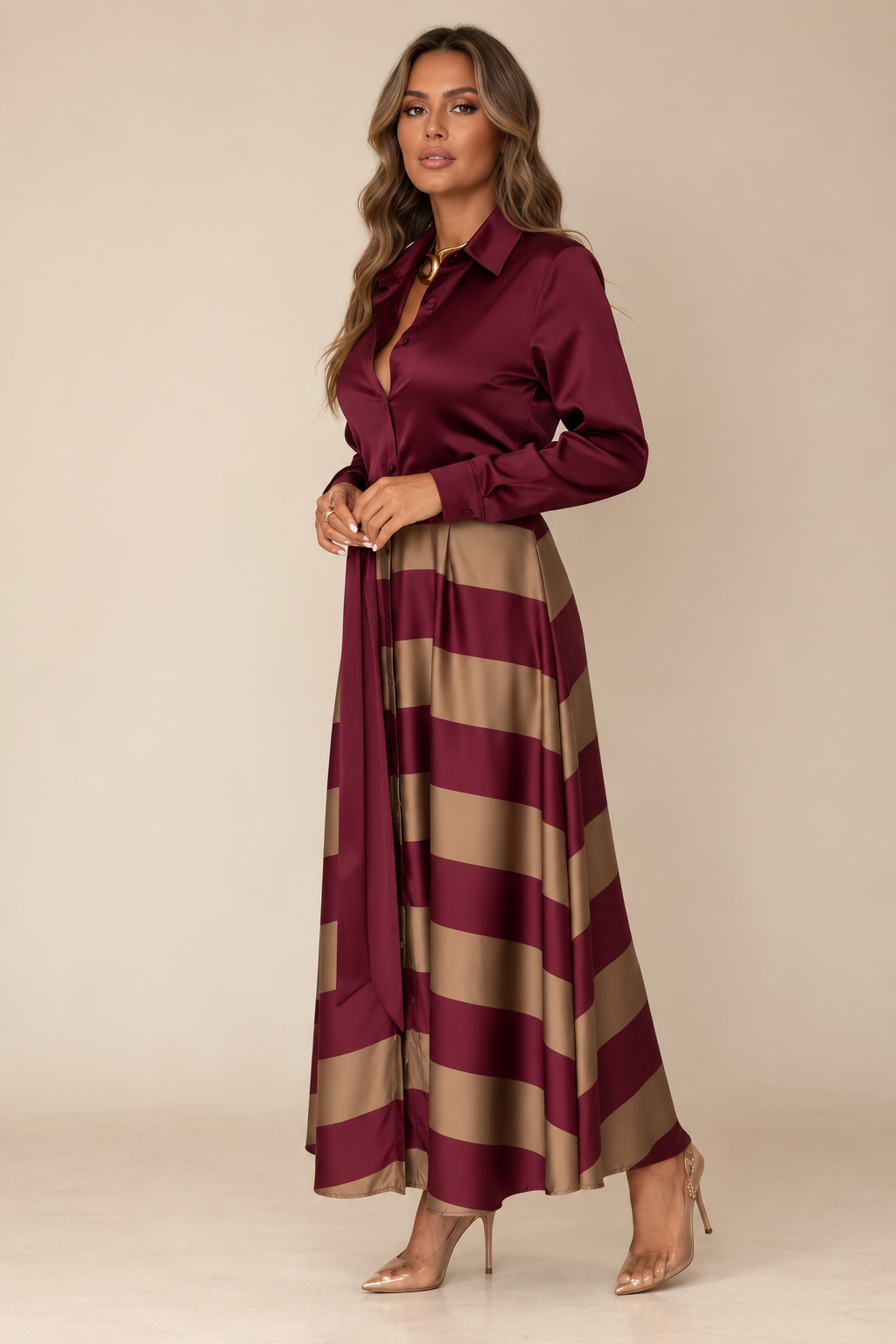 Paula™ | Vestido camisero a rayas con cinturón