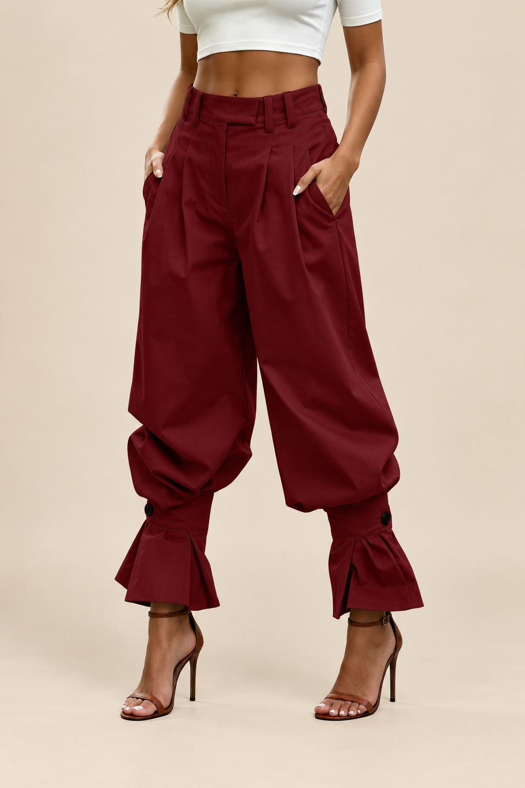 Belleora Odette™ – Pantalones Bombachos Plisados con Volantes