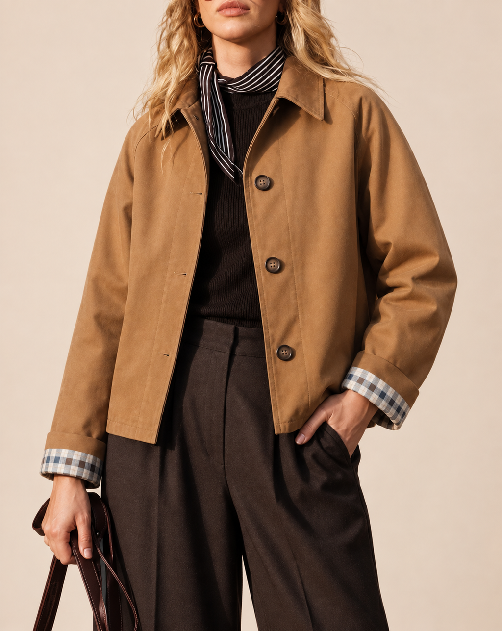 Belleora Camille™ – Chaqueta Caqui con Bolsillos en Contraste