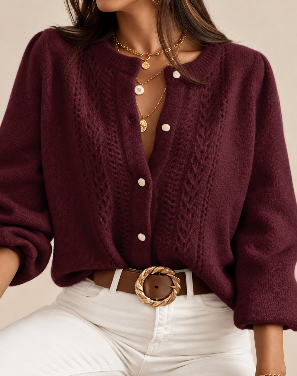 Belleora Reina™ – Cárdigan de Punto con Cuello Redondo