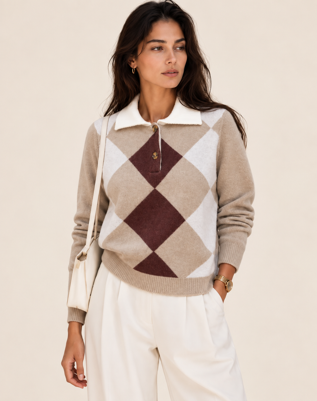 Belleora Alma™ – Jersey de Punto Caqui con Detalles en Contraste