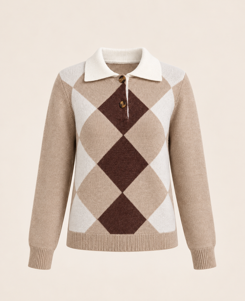 Belleora Alma™ – Jersey de Punto Caqui con Detalles en Contraste
