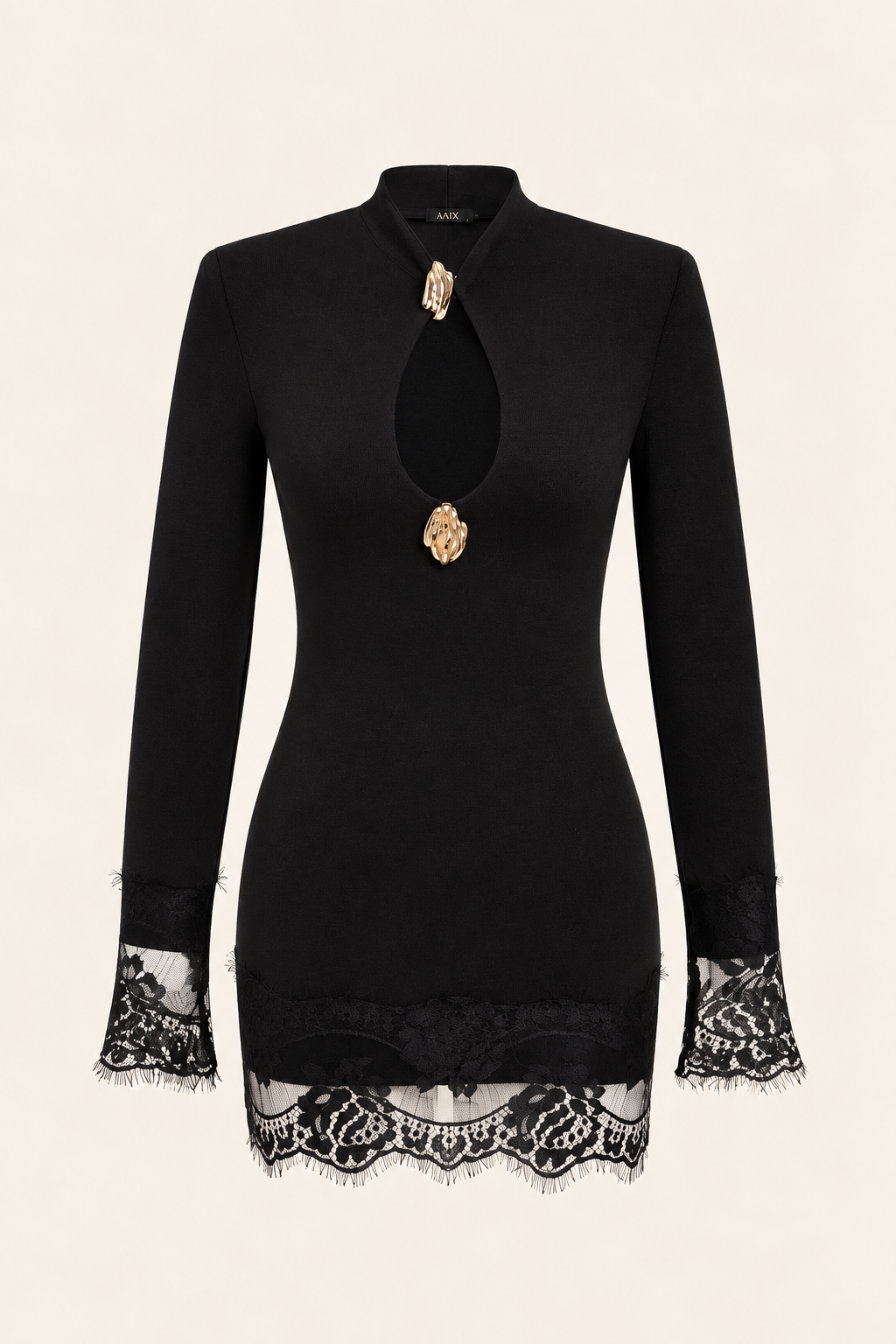 Belleora Chian™ – Vestido Mini con Encaje y Detalles Dorados