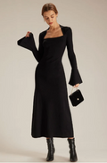 Belleora Adèle™ – Vestido Midi con Escote Cuadrado y Mangas Acampanadas