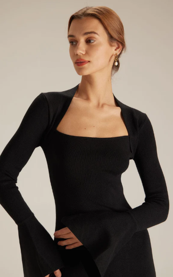 Belleora Adèle™ – Vestido Midi con Escote Cuadrado y Mangas Acampanadas