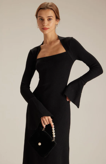 Belleora Adèle™ – Vestido Midi con Escote Cuadrado y Mangas Acampanadas