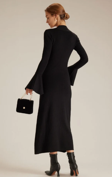 Belleora Adèle™ – Vestido Midi con Escote Cuadrado y Mangas Acampanadas