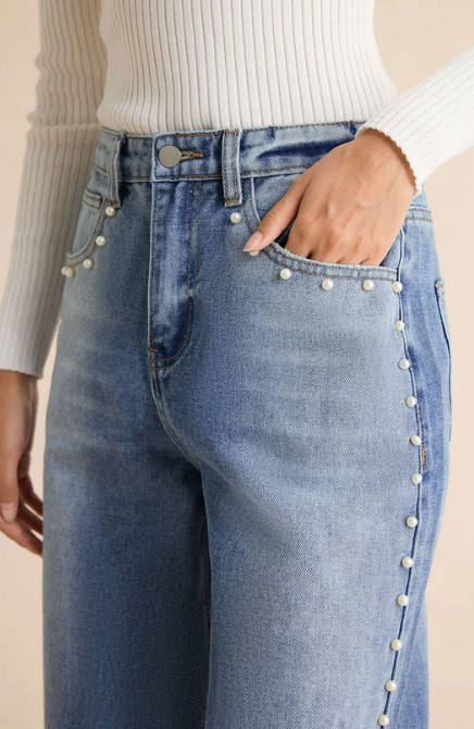 Belleora Perla™ – Jeans Rectos con Detalle de Perlas