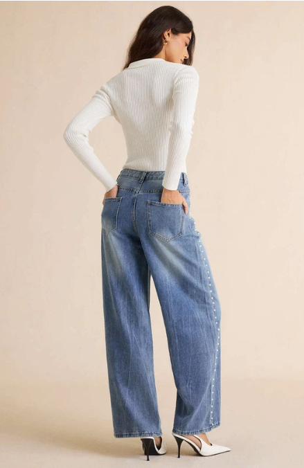 Belleora Perla™ – Jeans Rectos con Detalle de Perlas